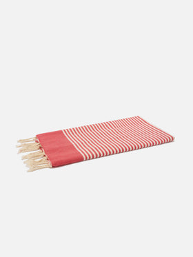 Serviette de plage fouta à fines rayures rouges et blanches 