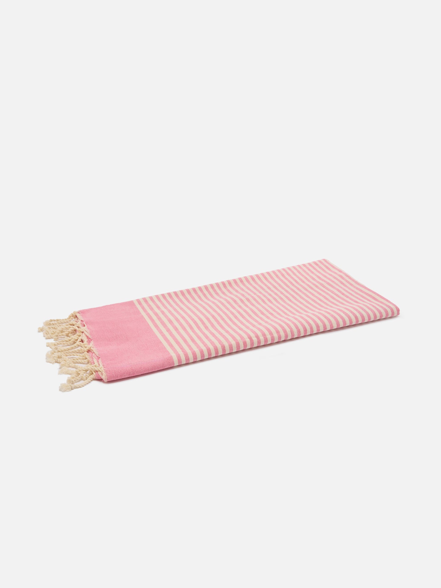 Serviette de plage fouta à fines rayures roses et blanches 