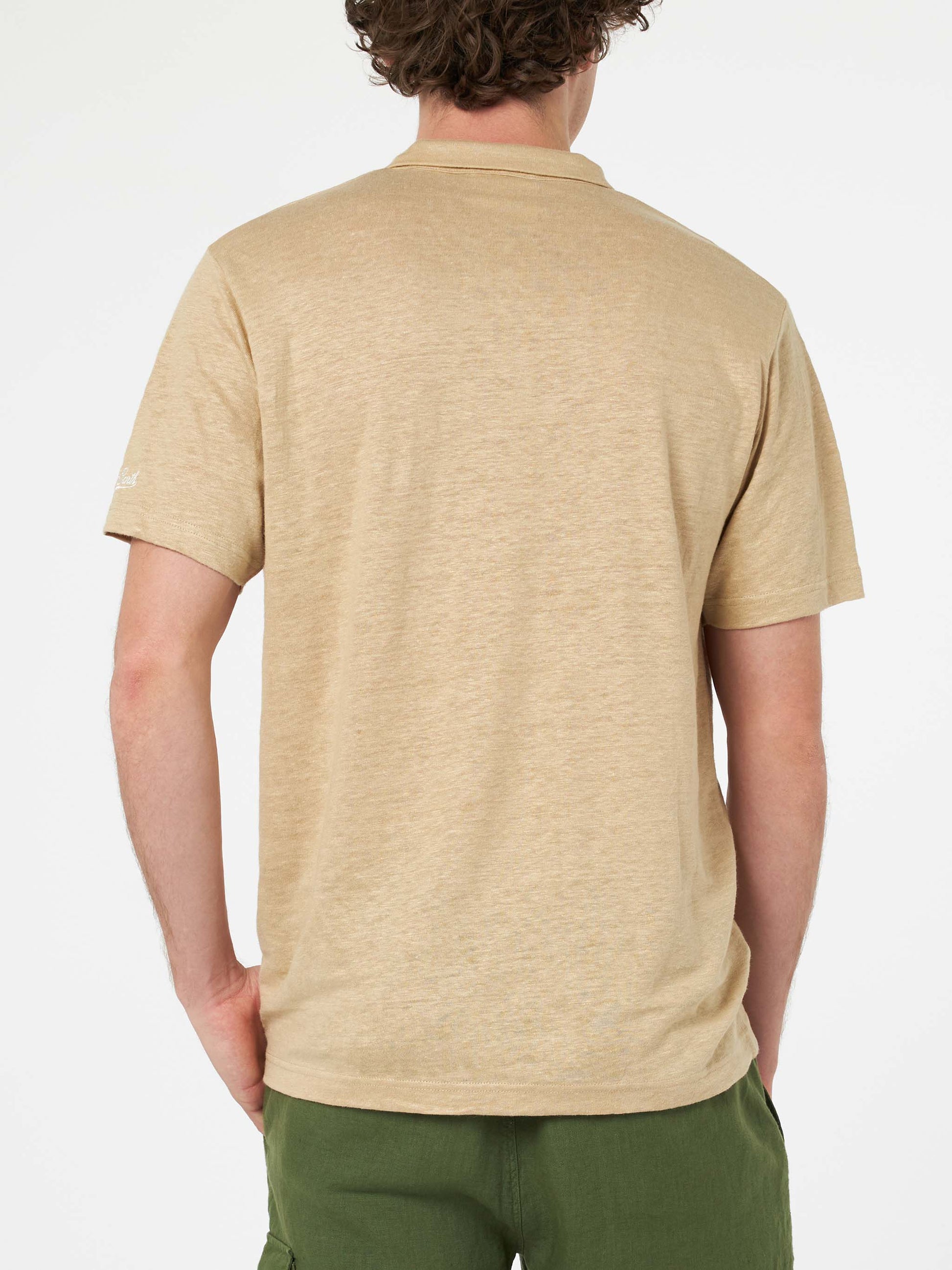 Beige linen buttonless polo shirt Fraser - MC2 Saint Barth