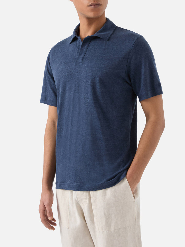 Navy blue Fraser polo in pure linen