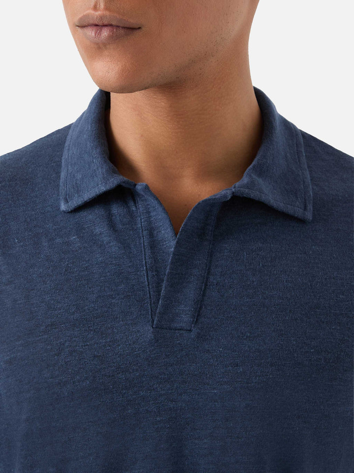 Navy blue Fraser polo in pure linen