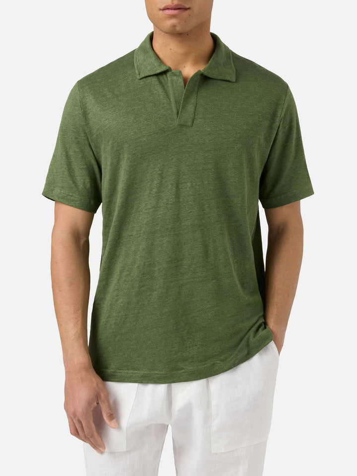 Military green Fraser polo in pure linen