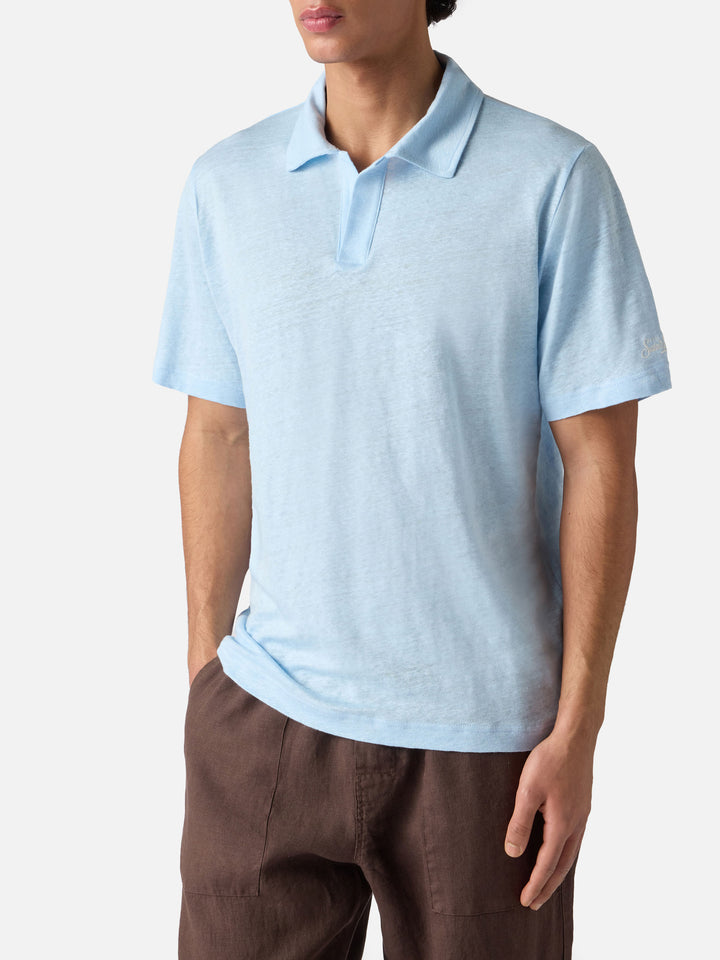 Light blue Fraser polo in pure linen