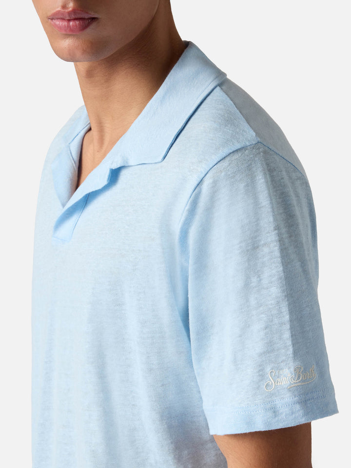 Light blue Fraser polo in pure linen