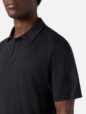 Black Fraser polo in pure linen