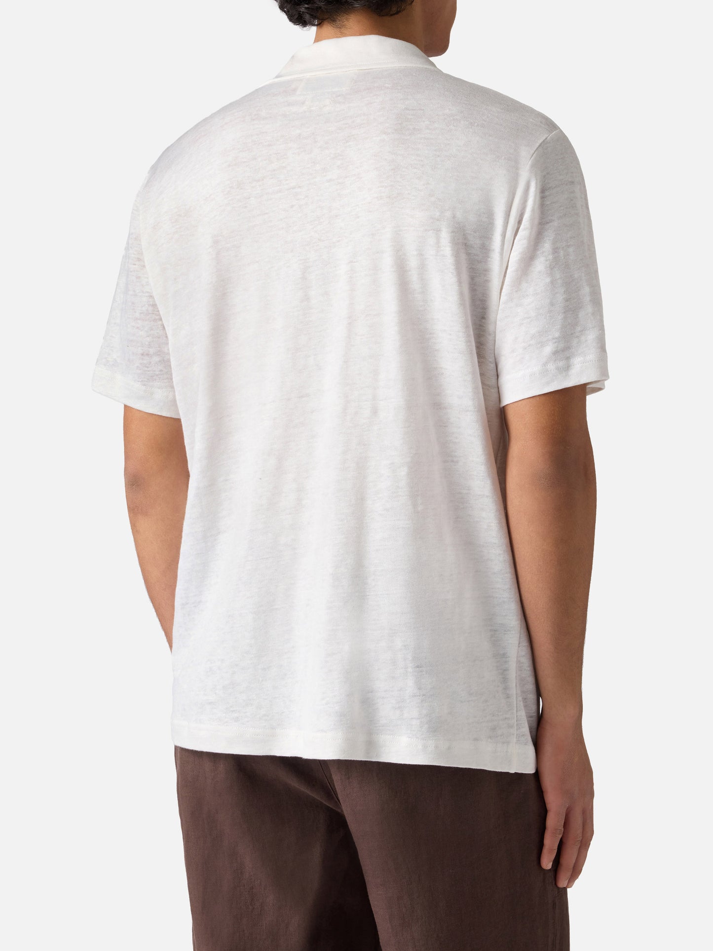 White Fraser polo in pure linen solid color