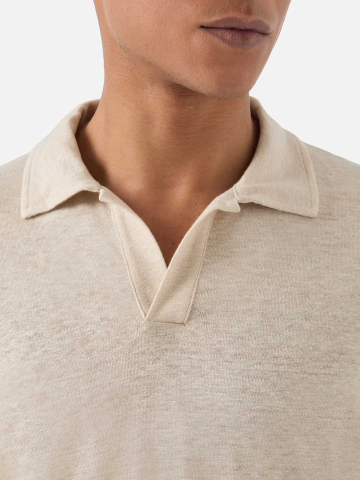 Beige Fraser polo in pure linen solid color