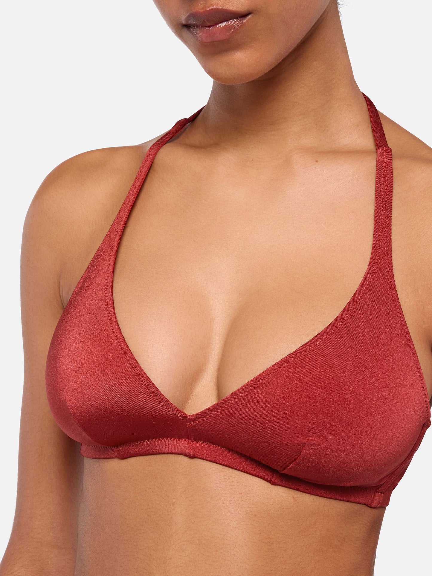 Gaia – Schimmerndes ziegelrotes Triangel-Bralette-Oberteil