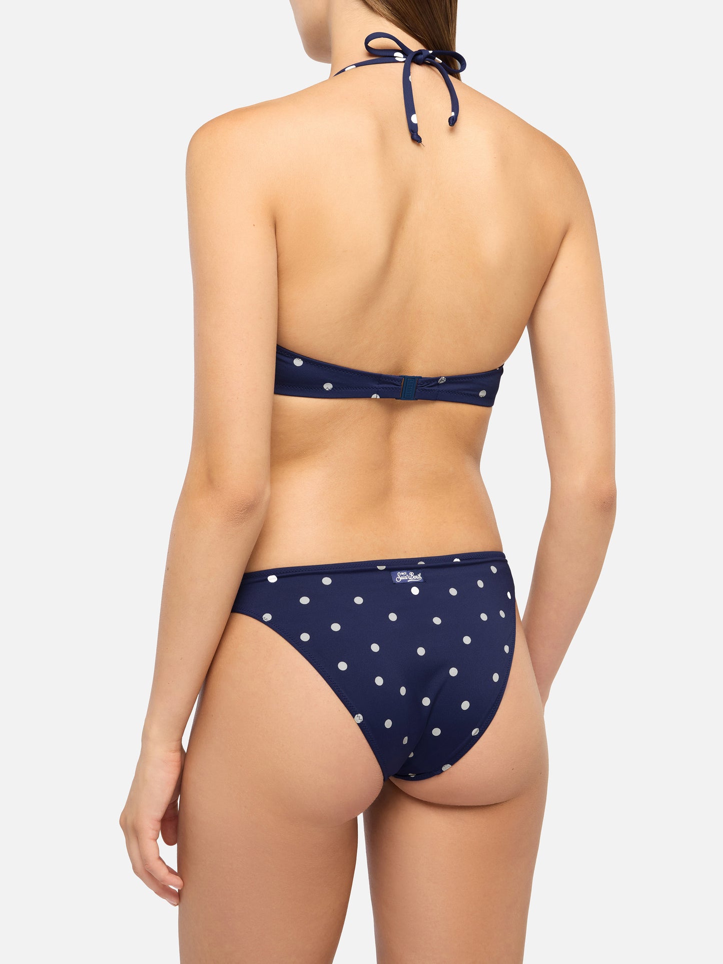 Fixed triangle bikini Gaia Maia with high-waist swim briefs and polka dots print