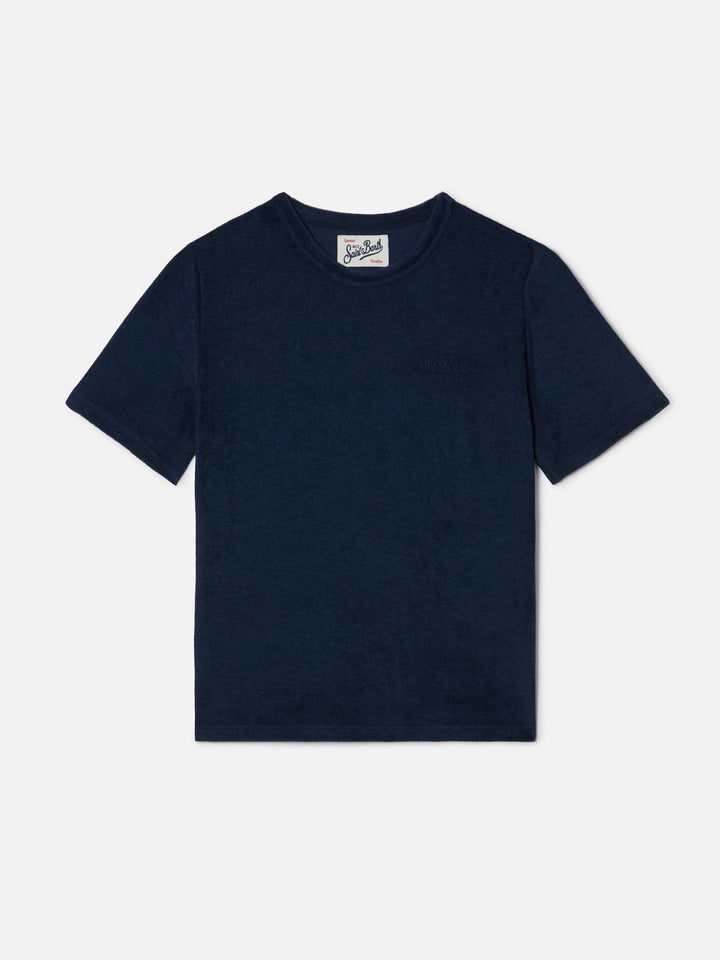 Navy blue Gary Jr t-shirt in terry-effect fabric with embroidered logo