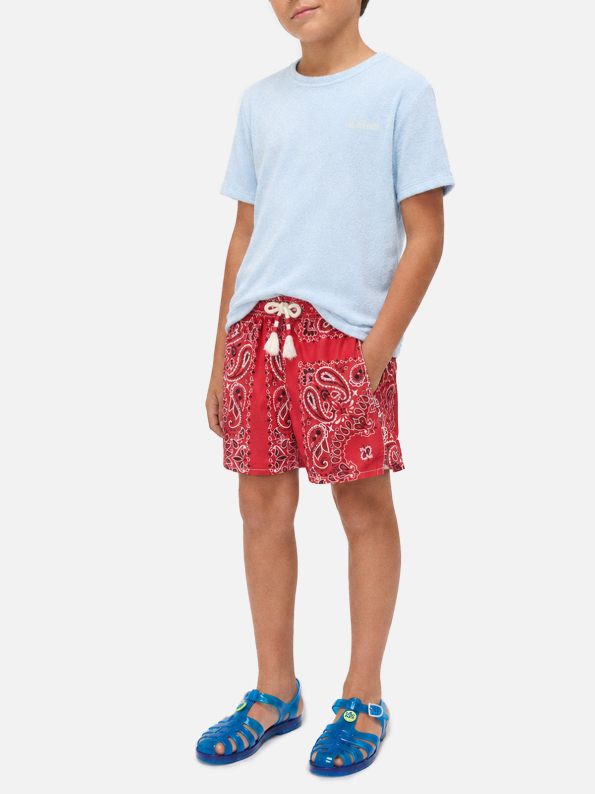 Light blue Gary Jr t-shirt in terry-effect fabric with embroidered logo