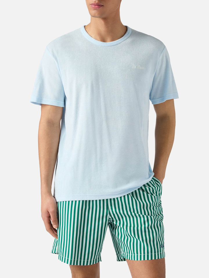 T-shirt Gary in cotone effetto spugna azzurra con ricamo logo