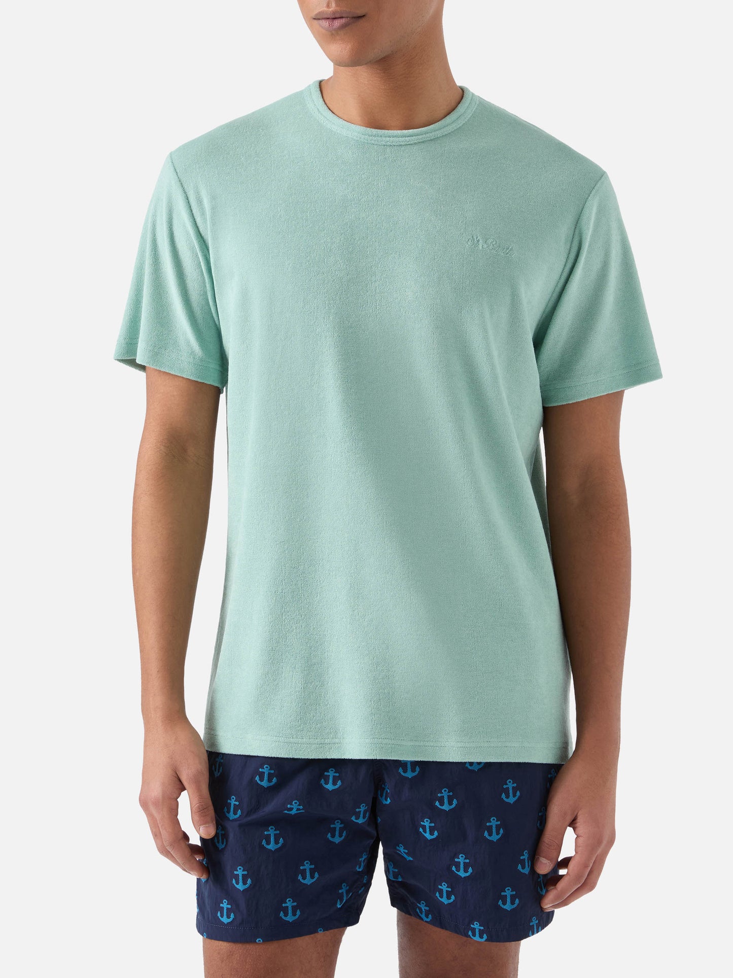 T-shirt Gary in cotone effetto spugna verde con ricamo logo