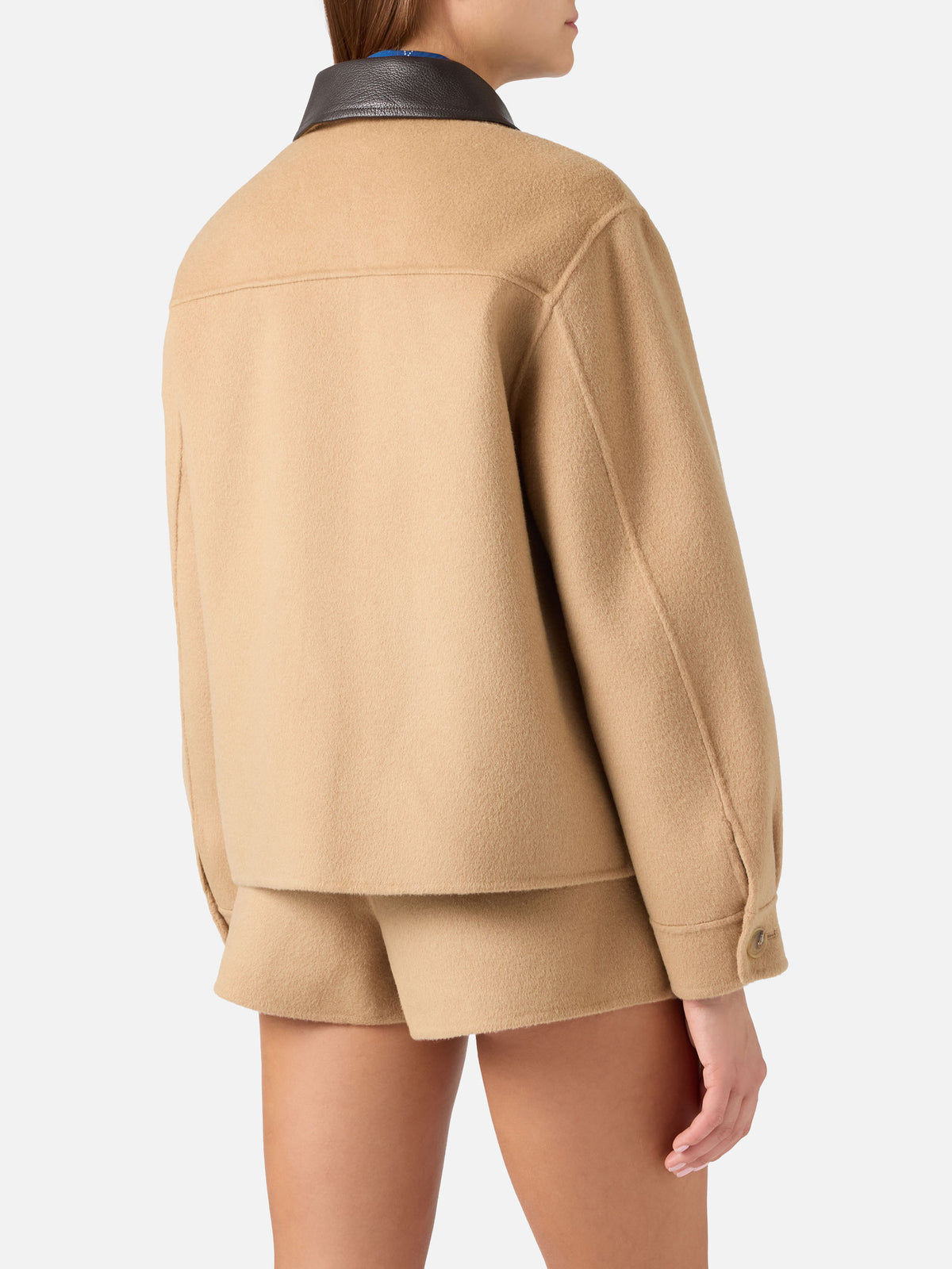 Chaqueta beige de mezcla de lana Glacienne con parche del logo 