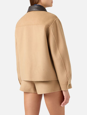 Chaqueta beige de mezcla de lana Glacienne con parche del logo 