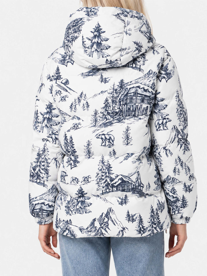 Piumino Geneve con cappuccio stampa toile de jouy