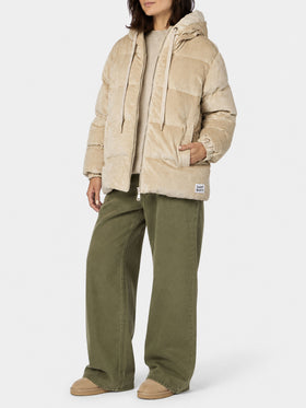 Geneve beige corduroy hooded down jacket