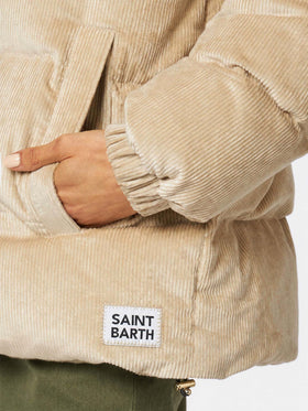 Geneve beige corduroy hooded down jacket