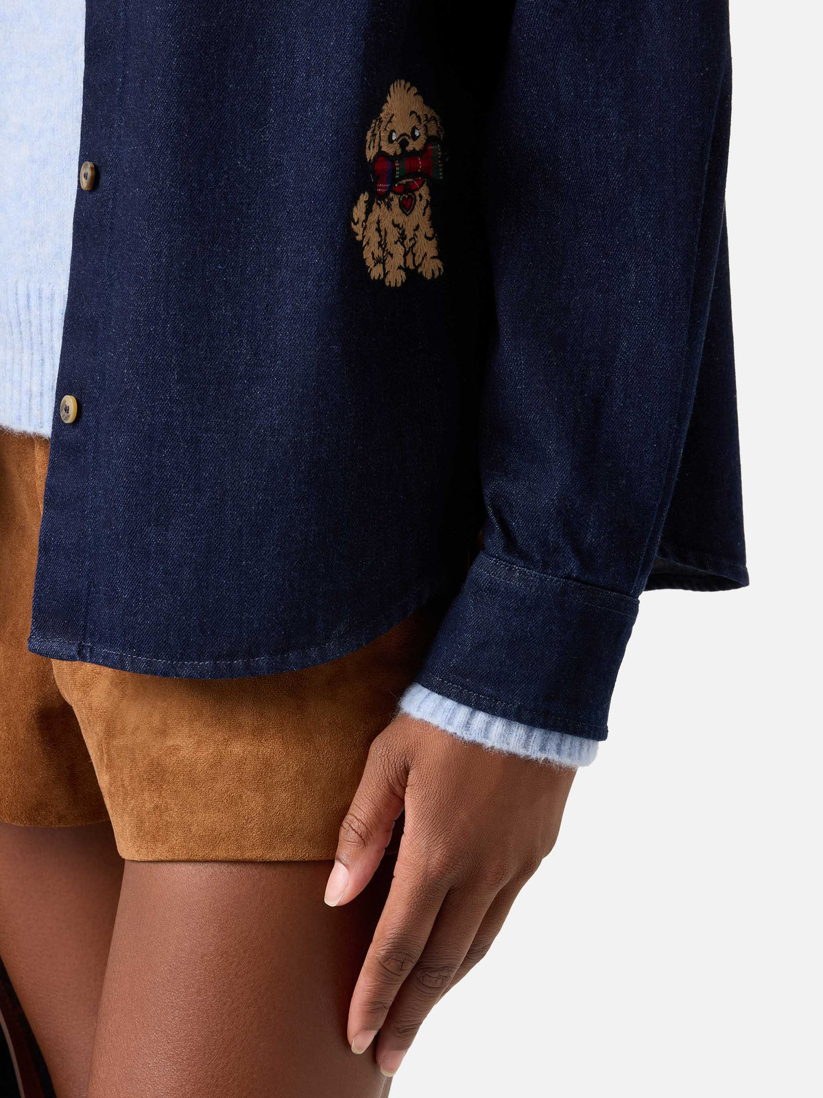 Blue Gigy cotton denim shirt with poodle embroidery
