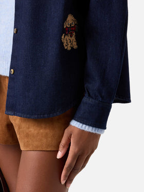 Blue Gigy cotton denim shirt with poodle embroidery