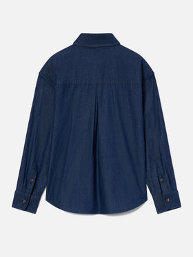 Camisa vaquera Gigy de algodón denim ligero blue con bordado de caniche 