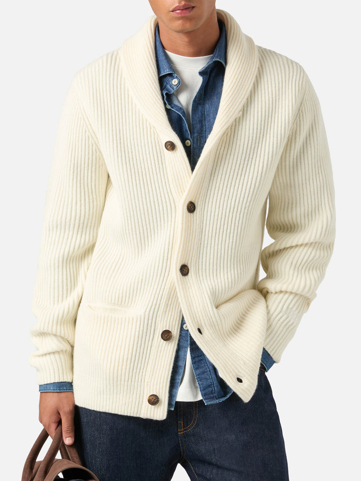 Off white Glasgow wool cardigan with shawl collar
