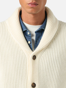 Off white Glasgow wool cardigan with shawl collar