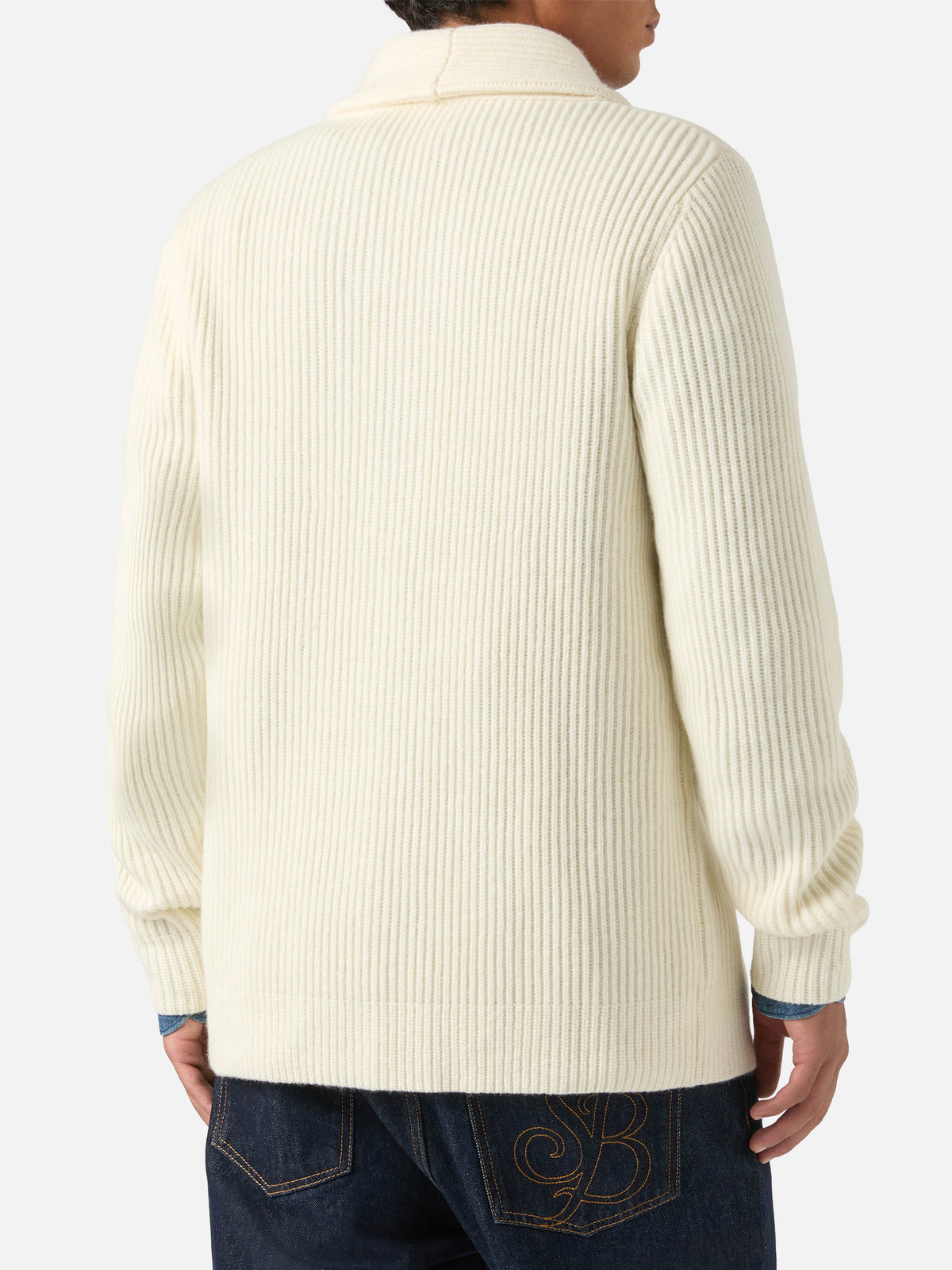 Off white Glasgow wool cardigan with shawl collar