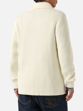 Off white Glasgow wool cardigan with shawl collar