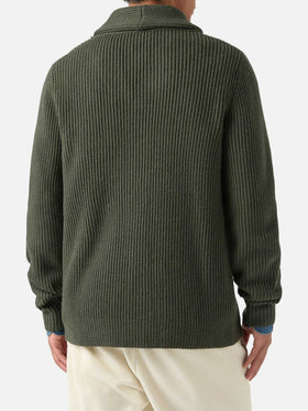 Cárdigan verde de lana Glasgow con cuello chal 