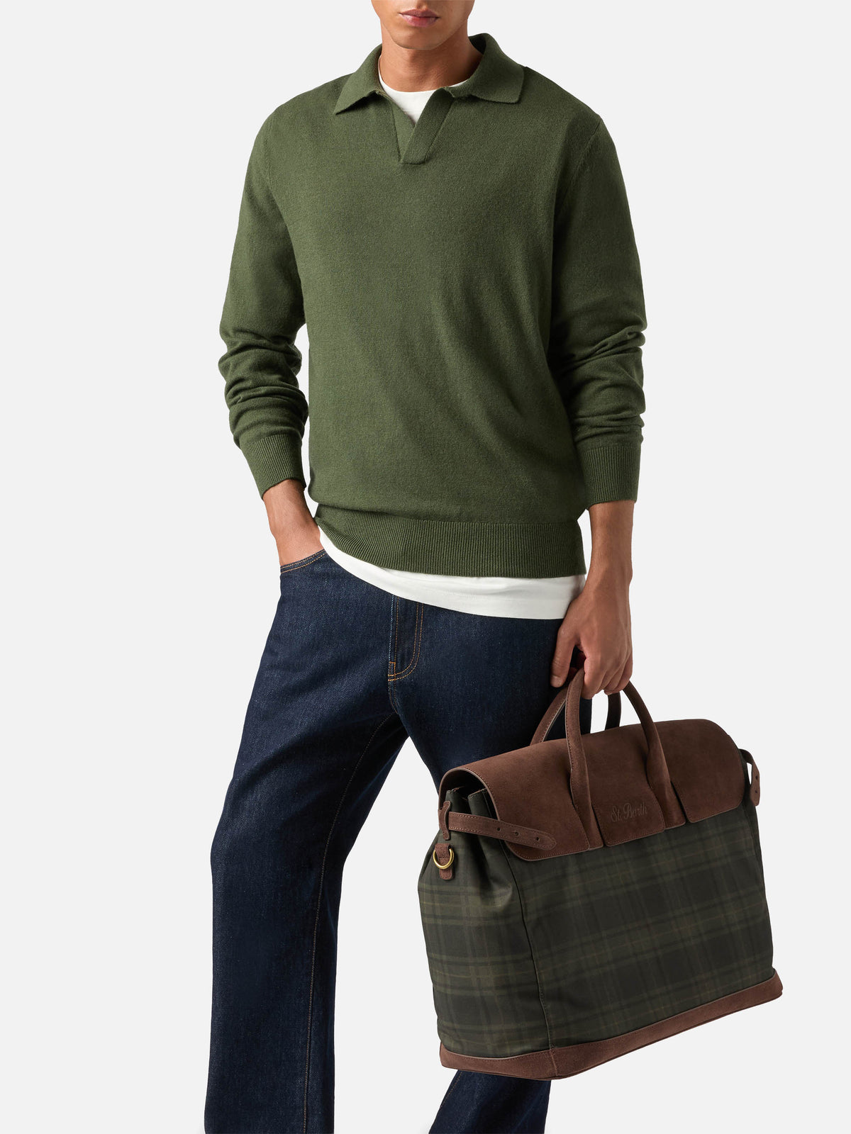 Gentleman waxed travel bag with tartan print