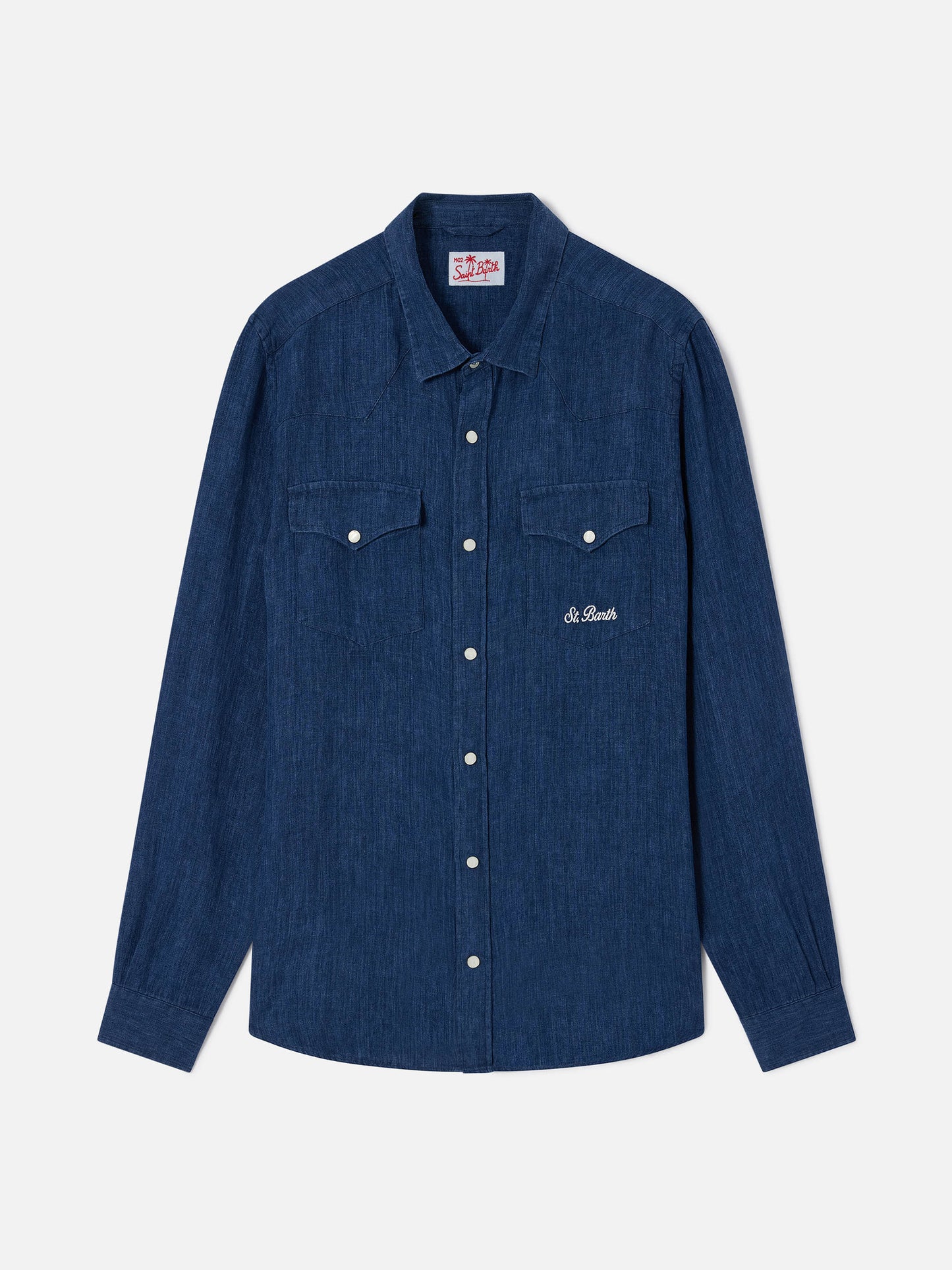 Camicia Greg in lino effetto denim blu