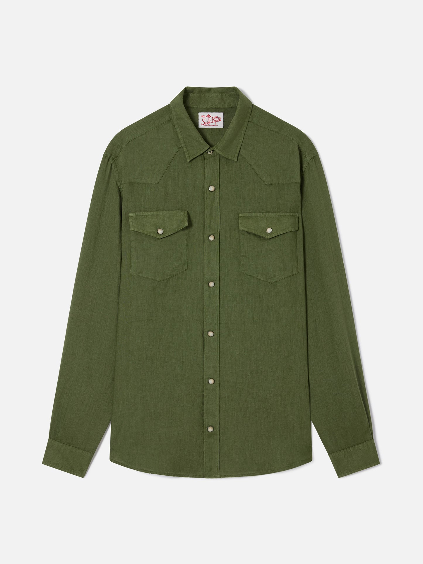 Chemise en lin vert foncé 