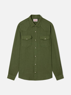 Chemise en lin vert foncé 