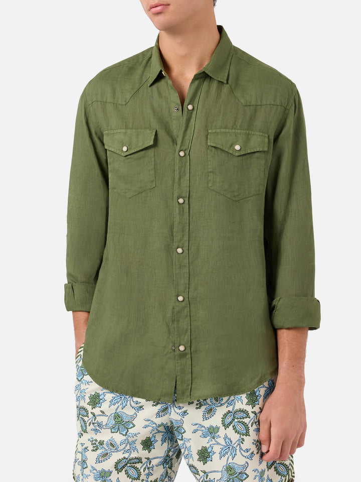 Camisa de lino verde oscuro 