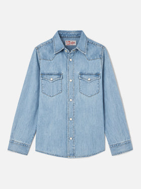 Camisa infantil de denim y lino 