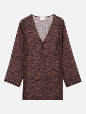 Short Gretah dress in georgette with animal print