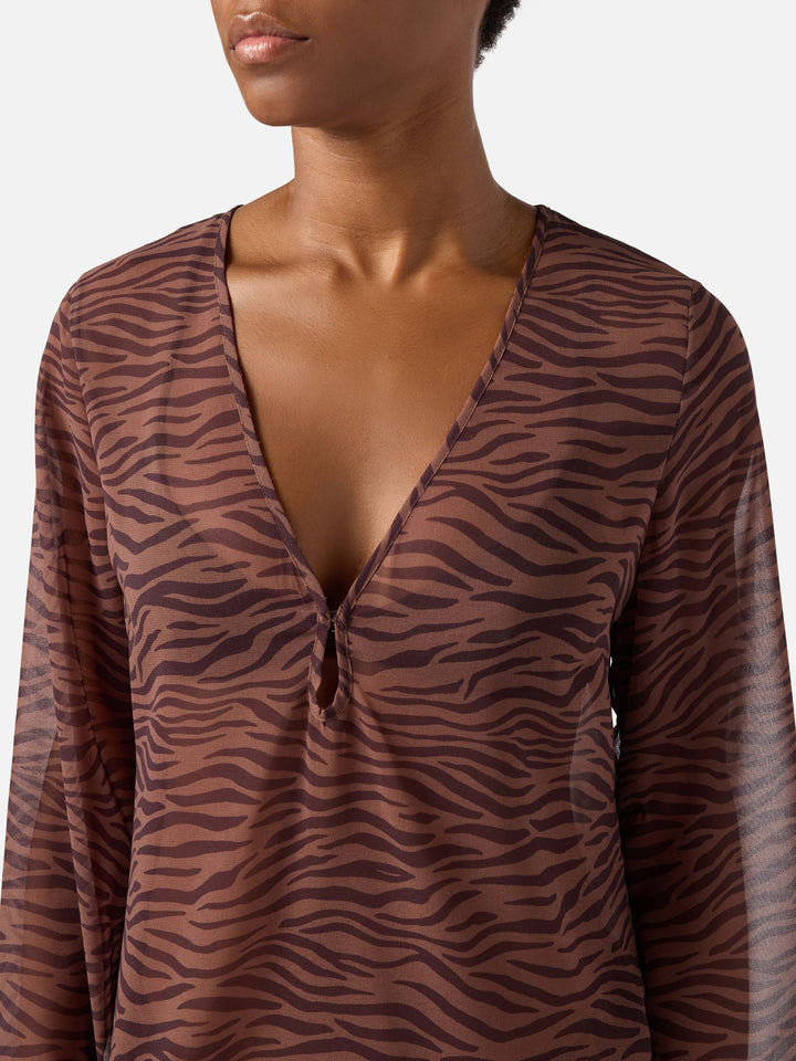 Abito corto Gretah in georgette con stampa animalier