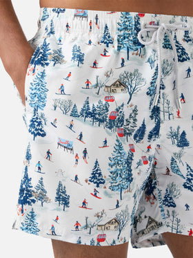 Mid-length Gustavia swim-shorts with ski landscape print