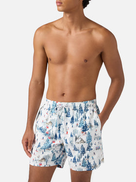 Mid-length Gustavia swim-shorts with ski landscape print