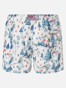 Mid-length Gustavia swim-shorts with ski landscape print
