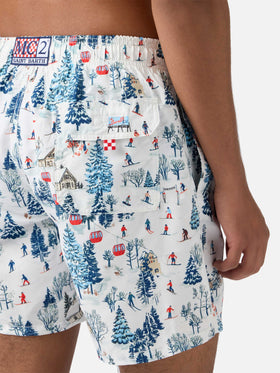 Mid-length Gustavia swim-shorts with ski landscape print