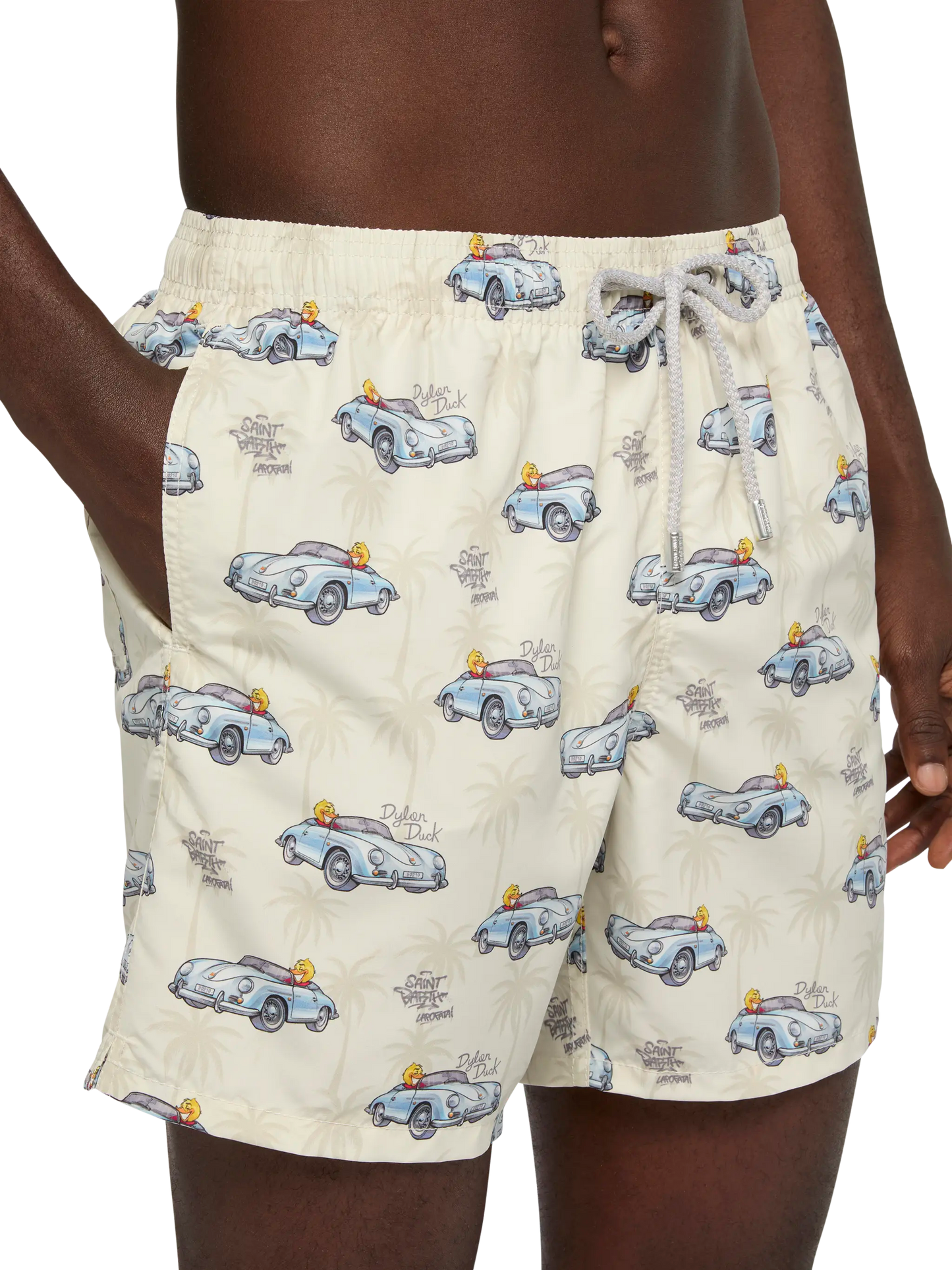 Mid-length Gustavia swim-shorts with ducky and car print |CRYPTOPUPPETS SPECIAL EDITION - MC2 Saint Barth
