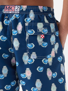 Gustavia swim shorts with oysters and watches print