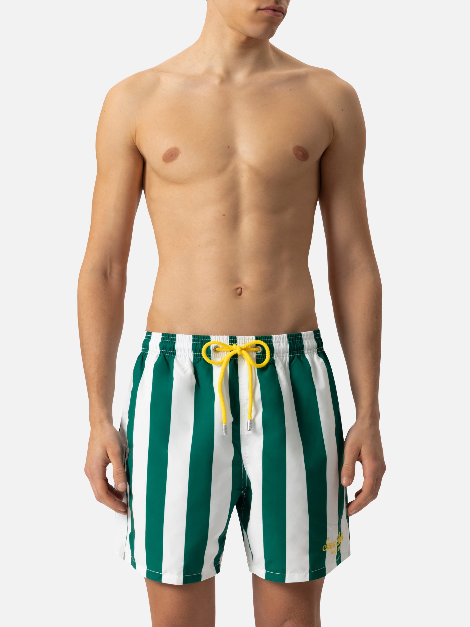 Mid-length striped Gustavia swim-shorts with St. Barth embroidery - MC2 Saint Barth