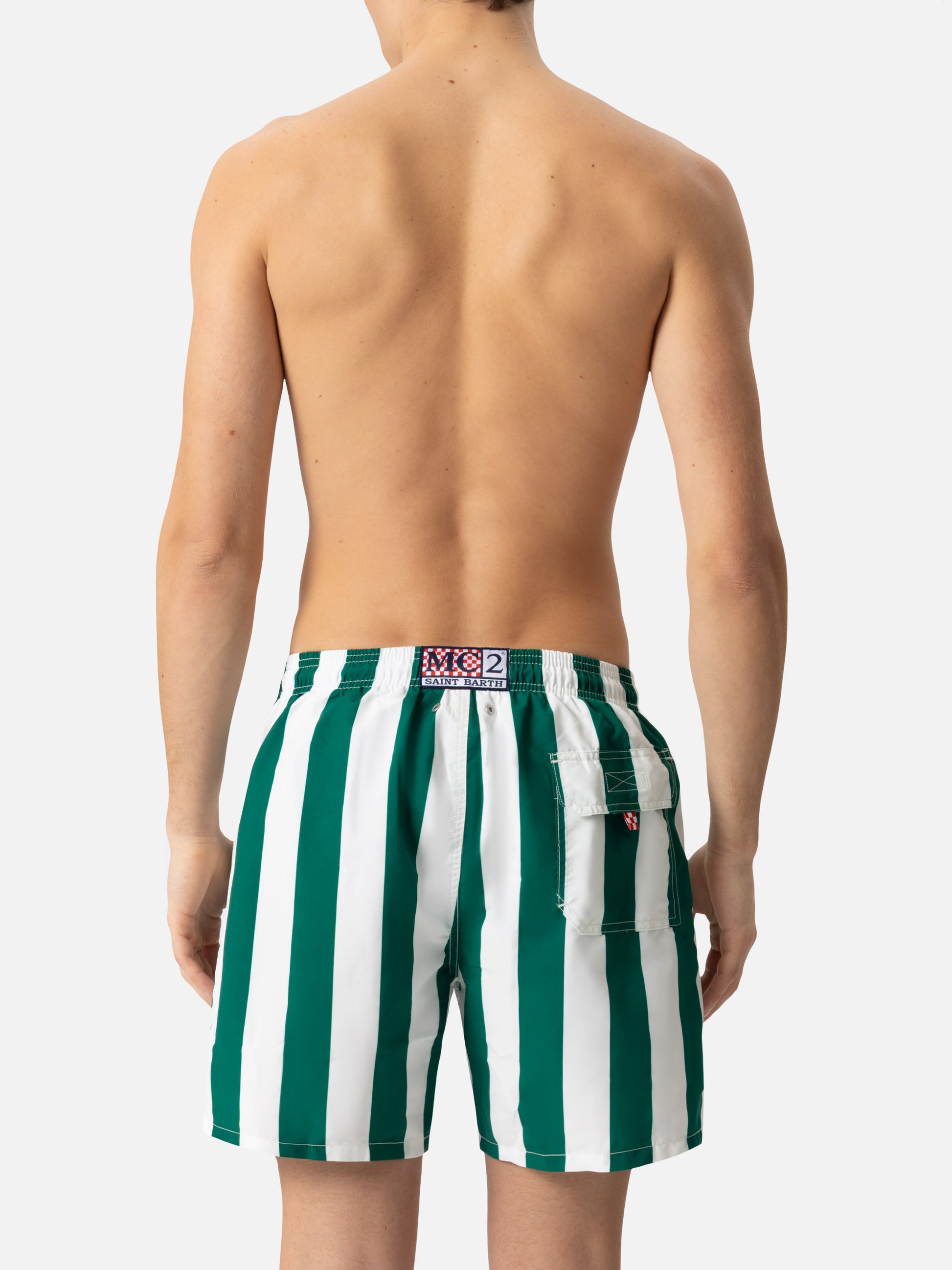 Mid-length striped Gustavia swim-shorts with St. Barth embroidery - MC2 Saint Barth