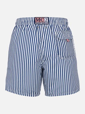 Man mid-length striped Gustavia swim-shorts with St. Barth embroidery