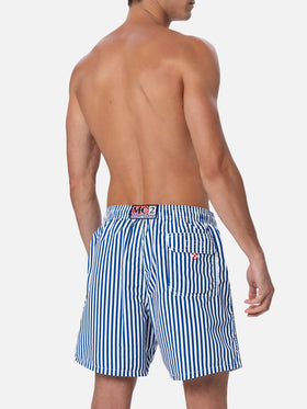 Man mid-length striped Gustavia swim-shorts with St. Barth embroidery