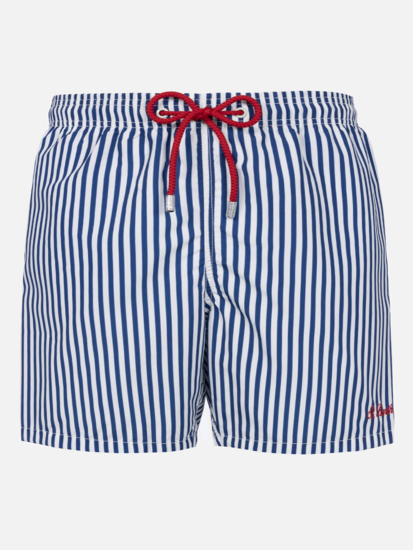 Mittellange gestreifte Badeshorts Gustavia mit St. Barth-Stickerei