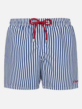 Mittellange gestreifte Badeshorts Gustavia mit St. Barth-Stickerei